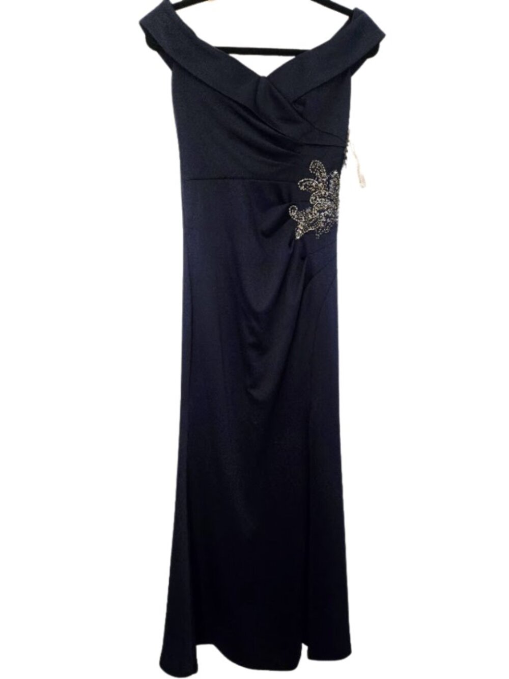 Oleg‎ Cassini Navy Off-Shoulder Embellished Formal Gown NWT Size 4